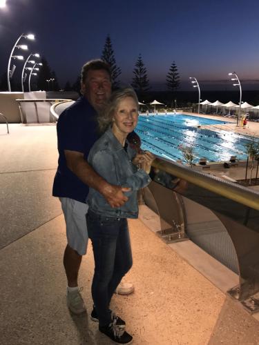 Host and hubbie with new Scarborough Beach Pool in background